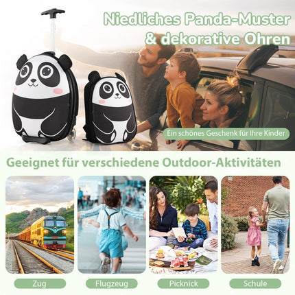 2-piece children's suitcase & backpack with wheels & 3-stage telescopic handle 12"+16" children's trolley Panda