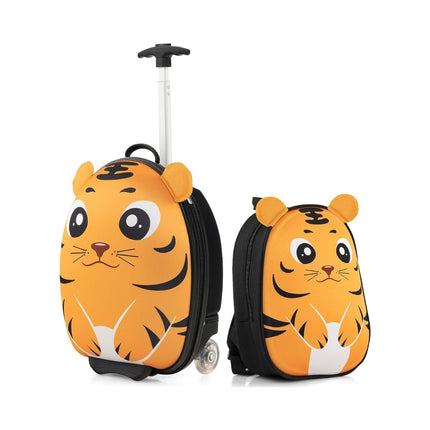 2-teiliger Kinderkoffer &amp; Rucksack mit Rollen &amp; 3-stufigem Teleskopgriff 12"+16" Kindertrolley Tiger