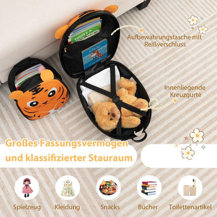 2-teiliger Kinderkoffer &amp; Rucksack mit Rollen &amp; 3-stufigem Teleskopgriff 12"+16" Kindertrolley Tiger