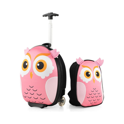 2-teiliger Kinderkoffer &amp; Rucksack mit Rollen &amp; 3-stufigem Teleskopgriff 12"+16" Kindertrolley Eule