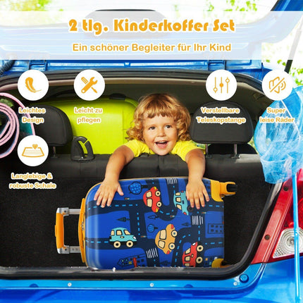 Ensemble de 2 valises pour enfants, valise rigide et sac à dos, 33 x 22 x 51 cm, bleu foncé
