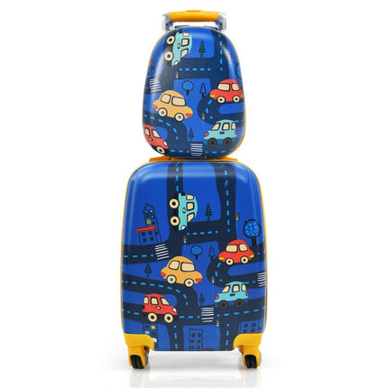 Ensemble de 2 valises pour enfants, valise rigide et sac à dos, 33 x 22 x 51 cm, bleu foncé