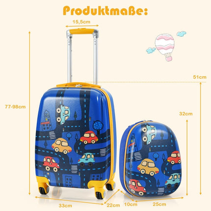 Ensemble de 2 valises pour enfants, valise rigide et sac à dos, 33 x 22 x 51 cm, bleu foncé