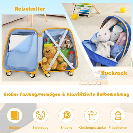 Ensemble de 2 valises pour enfants, valise rigide et sac à dos, 33 x 22 x 51 cm, bleu foncé