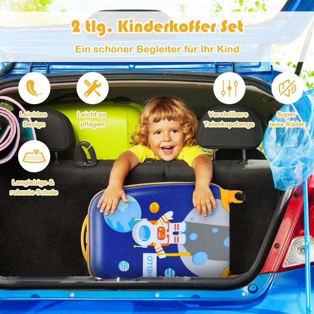 2-piece children's suitcase set with astronaut pattern backpack & suitcase 27 x 20 x 43 cm dark blue