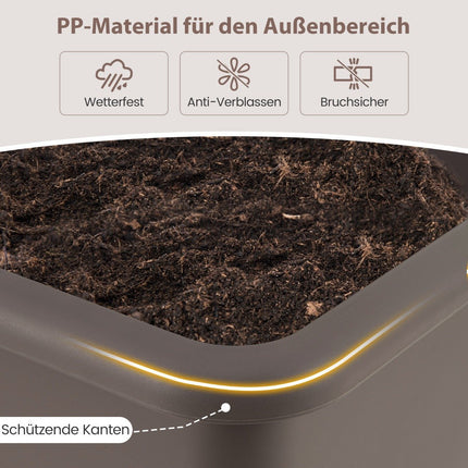 2 Hochbeete Gartenbeet aus Kunststoff 29 L Pflanzkasten mit abnehmbaren Beinen und Ablaufloch Kaffee