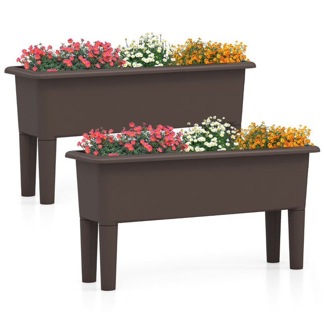 2 Hochbeete Gartenbeet aus Kunststoff 29 L Pflanzkasten mit abnehmbaren Beinen und Ablaufloch Kaffee
