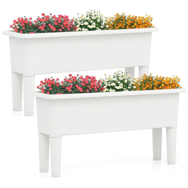 2er Hochbeet Gartenbeet aus Kunststoff 29 L Pflanzkasten mit abnehmbaren Beinen und Ablaufloch weiß