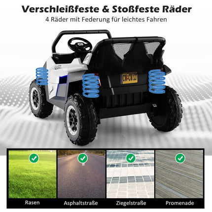 2-Sitzer 12V Kinderauto mit Musik und Scheinwerfern 118 x 74 x 71 cm - Weiß