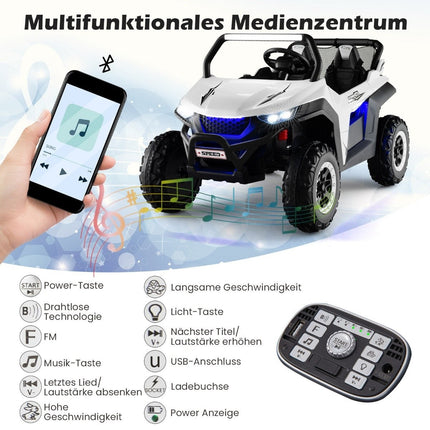 2-Sitzer 12V Kinderauto mit Musik und Scheinwerfern 118 x 74 x 71 cm - Weiß