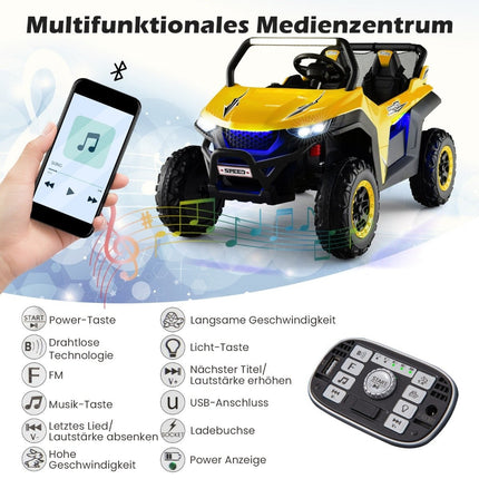 2-Sitzer 12V Kinderauto mit Musik und Scheinwerfern 118 x 74 x 71 cm - gelb