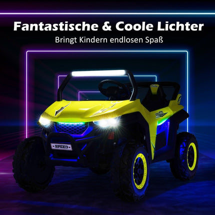 2-Sitzer 12V Kinderauto mit Musik und Scheinwerfern 118 x 74 x 71 cm - gelb