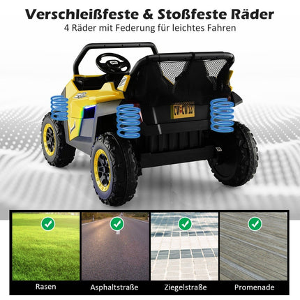 2-Sitzer 12V Kinderauto mit Musik und Scheinwerfern 118 x 74 x 71 cm - gelb
