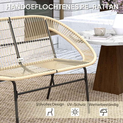 2-seater weatherproof poly rattan garden bench, UV resistant