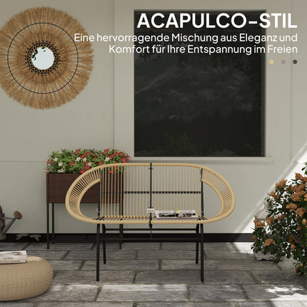 2-seater weatherproof poly rattan garden bench, UV resistant
