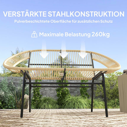2-seater weatherproof poly rattan garden bench, UV resistant