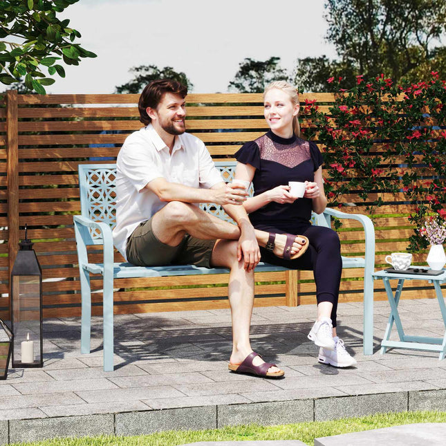2-Sitzer blaue Gartenbank - wetterfest mit Rückenlehne