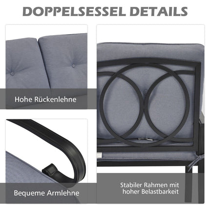 2-Sitzer Gartenbank mit Couchtisch Bank mit Kissen grau &amp; schwarz