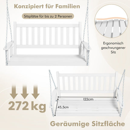 2-seater hanging bench made of solid wood, porch swing, load capacity up to 230 kg, white