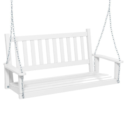 2-seater hanging bench made of solid wood, porch swing, load capacity up to 230 kg, white