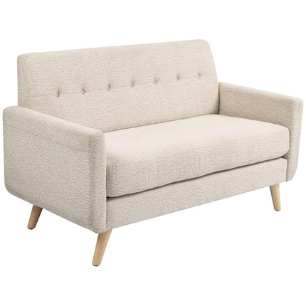 2-Sitzer-Samtsofa, beige – bequeme Kissen und Holzbeine