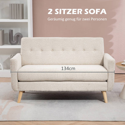 2-Sitzer-Samtsofa, beige – bequeme Kissen und Holzbeine