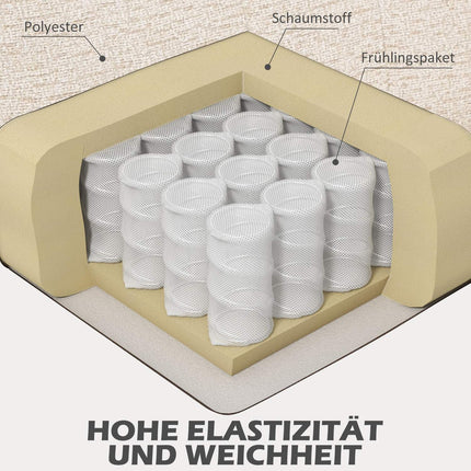 2-Sitzer-Samtsofa, beige – bequeme Kissen und Holzbeine