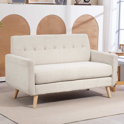 2-Sitzer-Samtsofa, beige – bequeme Kissen und Holzbeine