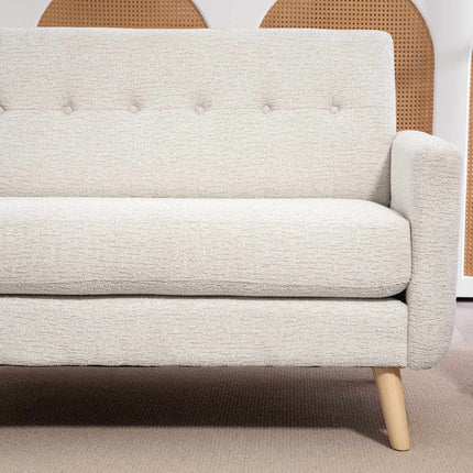 2-Sitzer-Samtsofa, beige – bequeme Kissen und Holzbeine