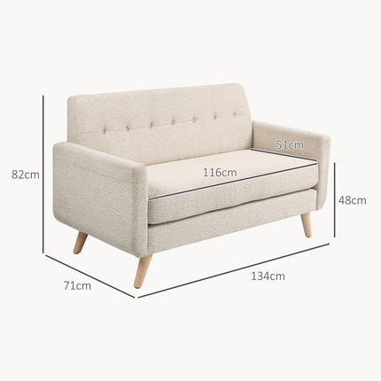 2-Sitzer-Samtsofa, beige – bequeme Kissen und Holzbeine
