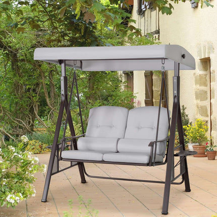 2-Sitzer-Gartenschaukel mit Dach und Kissen, graues Metall