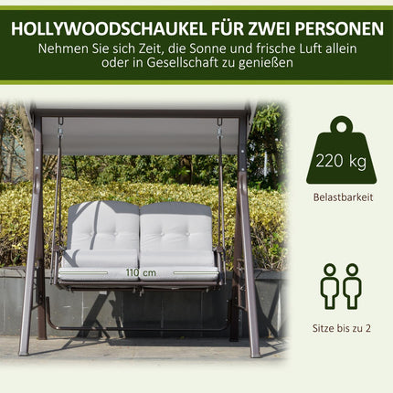 2-Sitzer-Gartenschaukel mit Dach und Kissen, graues Metall