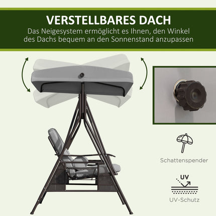 2-Sitzer-Gartenschaukel mit Dach und Kissen, graues Metall