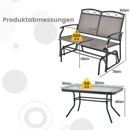 2-Sitzer Schaukelbank mit Couchtisch Balkonmöbel Set Gartenbank aus Textilene
