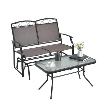 2-Sitzer Schaukelbank mit Couchtisch Balkonmöbel Set Gartenbank aus Textilene