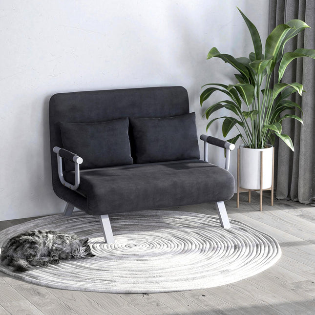 Graues 3-in-1 Schlafsofa, Wildlederimitat, 2-Sitzer mit Armlehnen