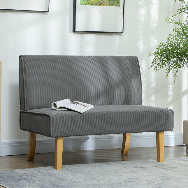 Graues Manchester 2-Sitzer Sofa, Holzbeine, gepolsterter Bezug