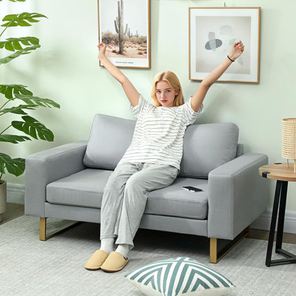 2-Sitzer-Sofa, Hellgrau, Massivholzrahmen, Metallbeine