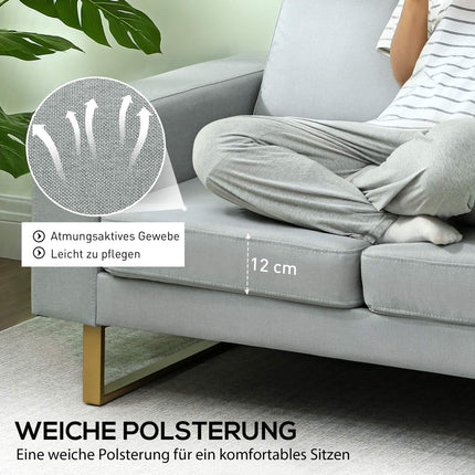 2-Sitzer-Sofa, Hellgrau, Massivholzrahmen, Metallbeine