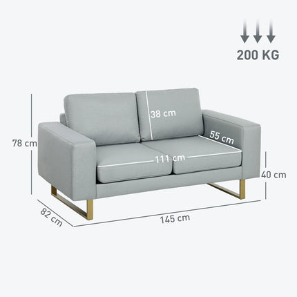 2-Sitzer-Sofa, Hellgrau, Massivholzrahmen, Metallbeine