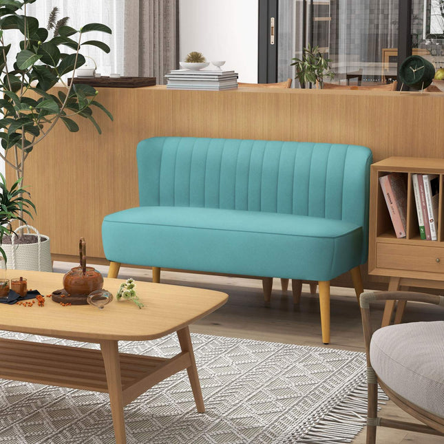 Grünes Leinen-Look Zweisitzer-Sofa mit Holzbeinen