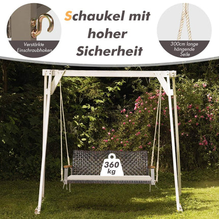 Banc pivotant 2 places avec coussins Banc suspendu en rotin PE jusqu'à 360 kg Balançoire de jardin blanche