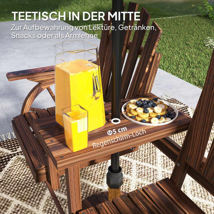 Zweisitzige Gartenbank aus Holz mit Schirmloch