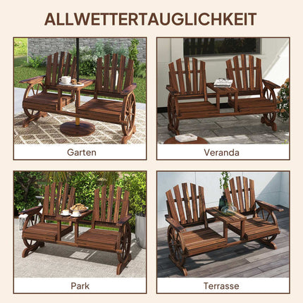 Zweisitzige Gartenbank aus Holz mit Schirmloch