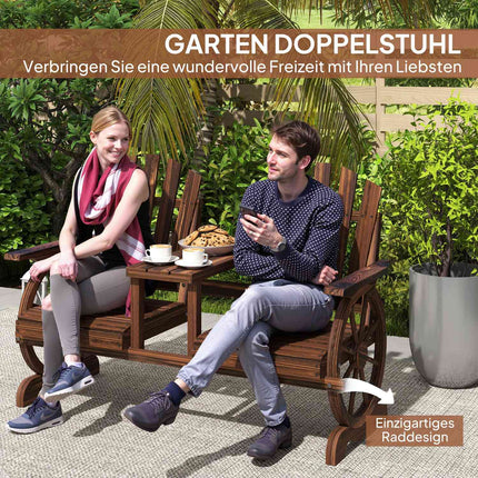 Zweisitzige Gartenbank aus Holz mit Schirmloch