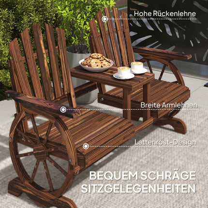Zweisitzige Gartenbank aus Holz mit Schirmloch