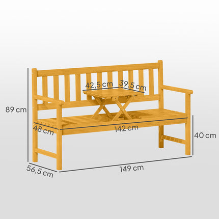 Akazien-Gartenbank für 2 Personen, Teak-Finish, klappbarer Tisch