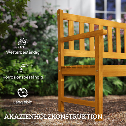 Akazien-Gartenbank für 2 Personen, Teak-Finish, klappbarer Tisch