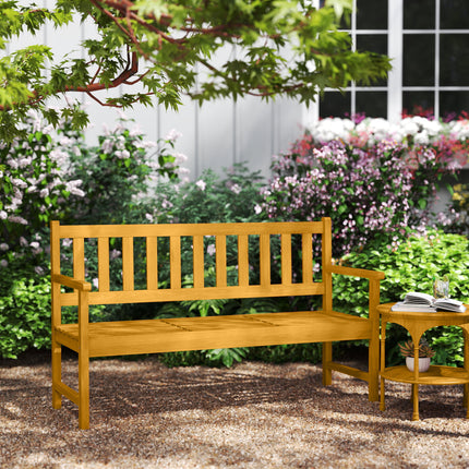 Akazien-Gartenbank für 2 Personen, Teak-Finish, klappbarer Tisch