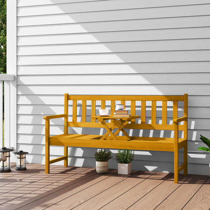 Akazien-Gartenbank für 2 Personen, Teak-Finish, klappbarer Tisch